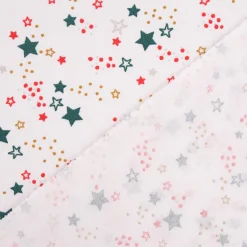 Weihnachtsstoff Baumwollstoff Webware Lyra Sterne weiß rot grün goldfarbig 1,47m Breite