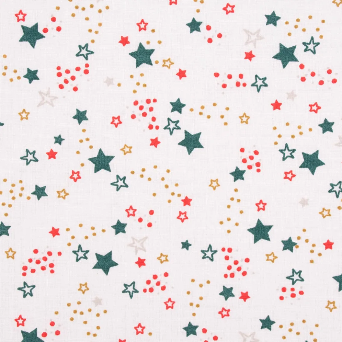 Weihnachtsstoff Baumwollstoff Webware Lyra Sterne weiß rot grün goldfarbig 1,47m Breite