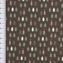Weihnachtsstoff Baumwollstoff Webware Tsugneg Tannenbäumchen braun grün 1,47m Breite