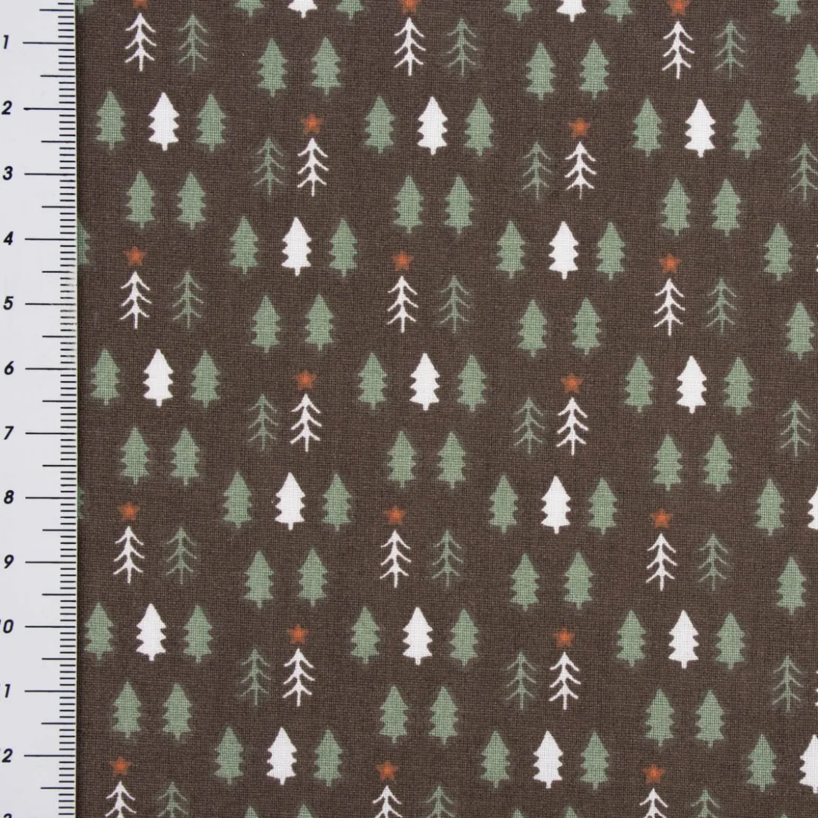 Weihnachtsstoff Baumwollstoff Webware Tsugneg Tannenbäumchen braun grün 1,47m Breite