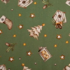 Weihnachtsstoff Baumwollstoff Popeline Allover Weihnachtsmotive grün beige 1,45m Breite