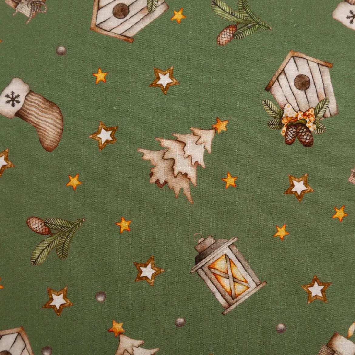 Weihnachtsstoff Baumwollstoff Popeline Allover Weihnachtsmotive grün beige 1,45m Breite