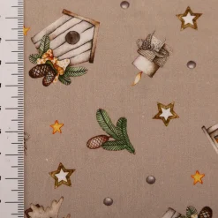 Weihnachtsstoff Baumwollstoff Popeline Allover Weihnachtsmotive beige 1,45m Breite