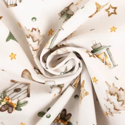 Weihnachtsstoff Baumwollstoff Popeline Allover Weihnachtsmotive creme 1,45m Breite