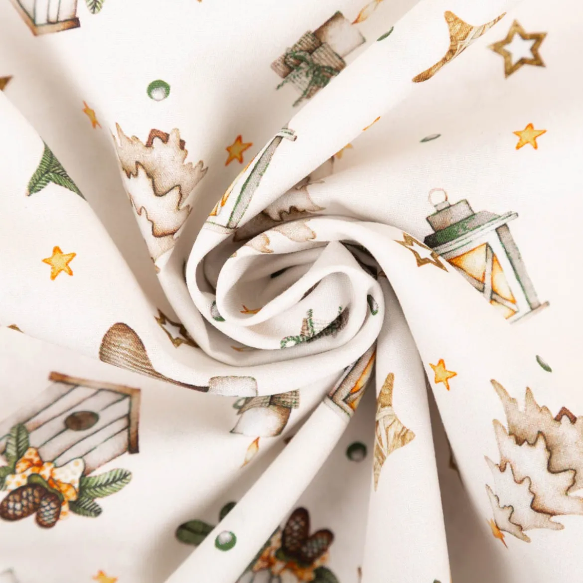 Weihnachtsstoff Baumwollstoff Popeline Allover Weihnachtsmotive creme 1,45m Breite