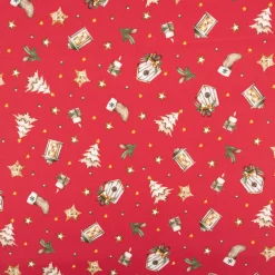 Weihnachtsstoff Baumwollstoff Popeline Allover Weihnachtsmotive rot 1,45m Breite