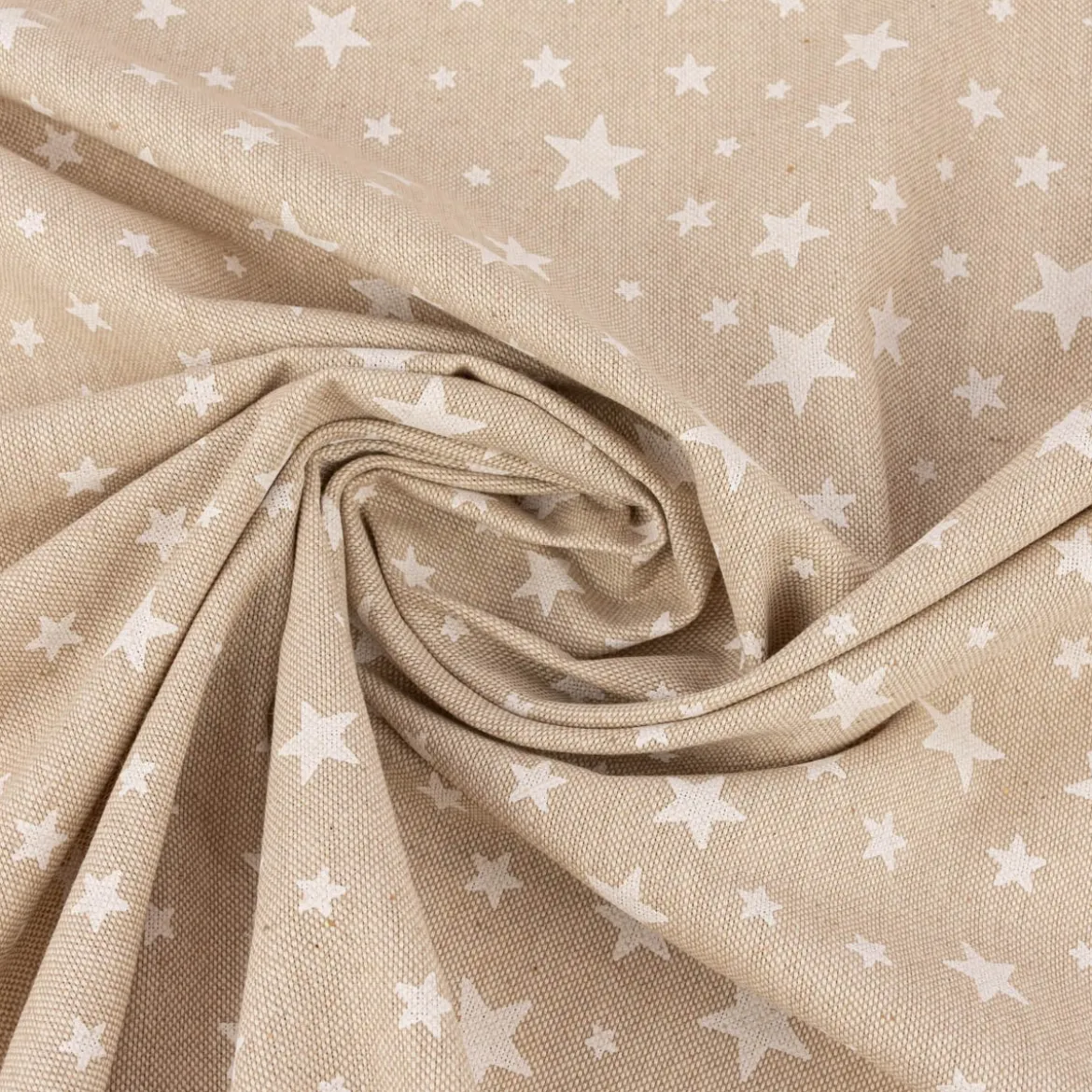 Weihnachtsstoff Dekostoff Halbpanama Leinenlook Basic Star Sternchen natur weiß 1,40m Breite