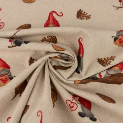 Weihnachtsstoff Dekostoff Halbpanama Leinenlook Tomte Weihnachtswichtel natur rot braun 1,40m Breite