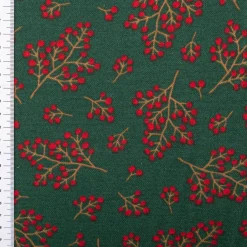 Weihnachtsstoff Dekostoff Halbpanama Winter Berry Bloom Beerenzweige dunkelgrün rot 1,40m Breite