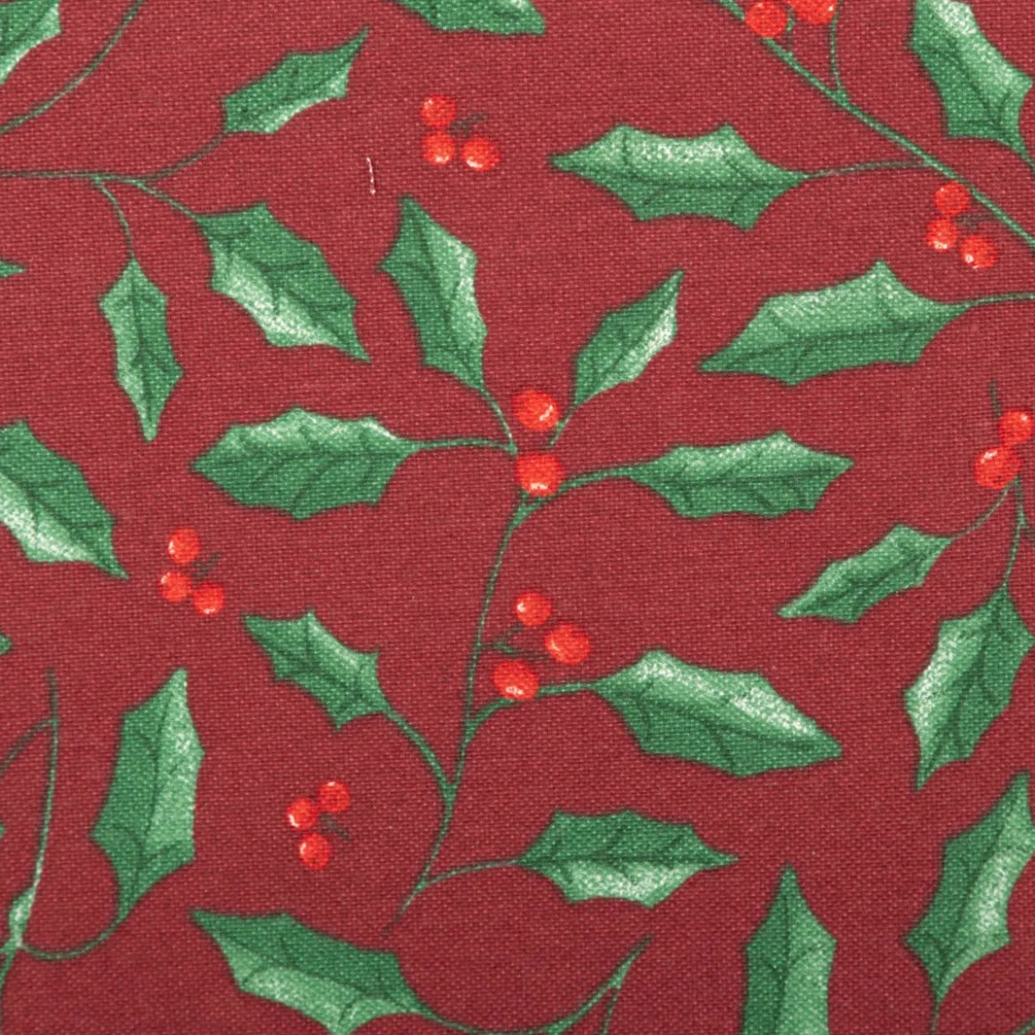 Weihnachtsstoff Dekostoff Halbpanama Holly Branch Stechpalme Zweige weinrot 1,40m Breite