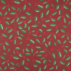 Weihnachtsstoff Dekostoff Halbpanama Holly Branch Stechpalme Zweige weinrot 1,40m Breite