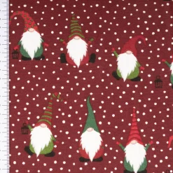 Weihnachtsstoff Dekostoff Halbpanama Jolly Tomte Wichtel Gnome weinrot 1,40m Breite