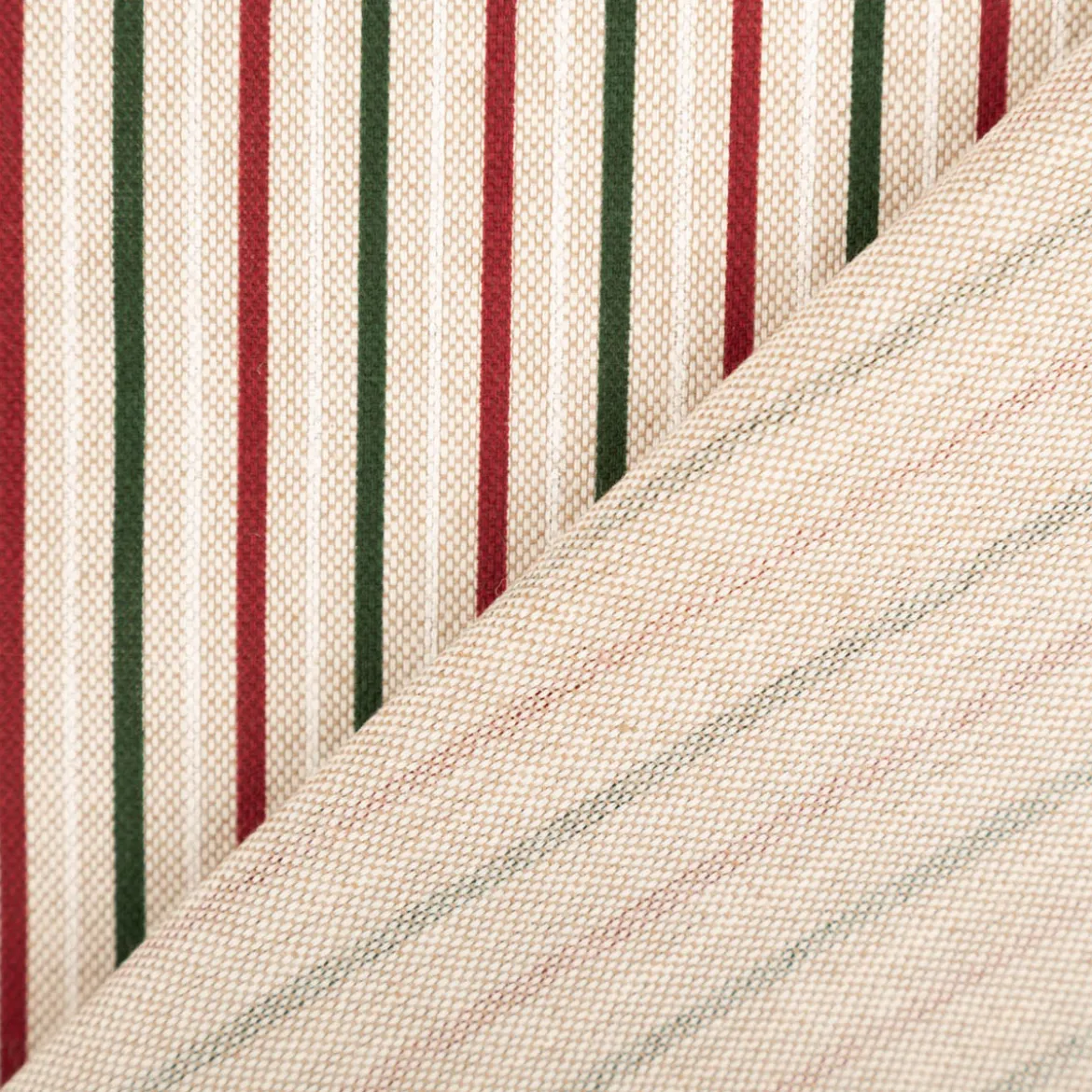Weihnachtsstoff Dekostoff Halbpanama Leinenlook Little Xmas Stripe Streifen natur rot grün 1,40m Breite
