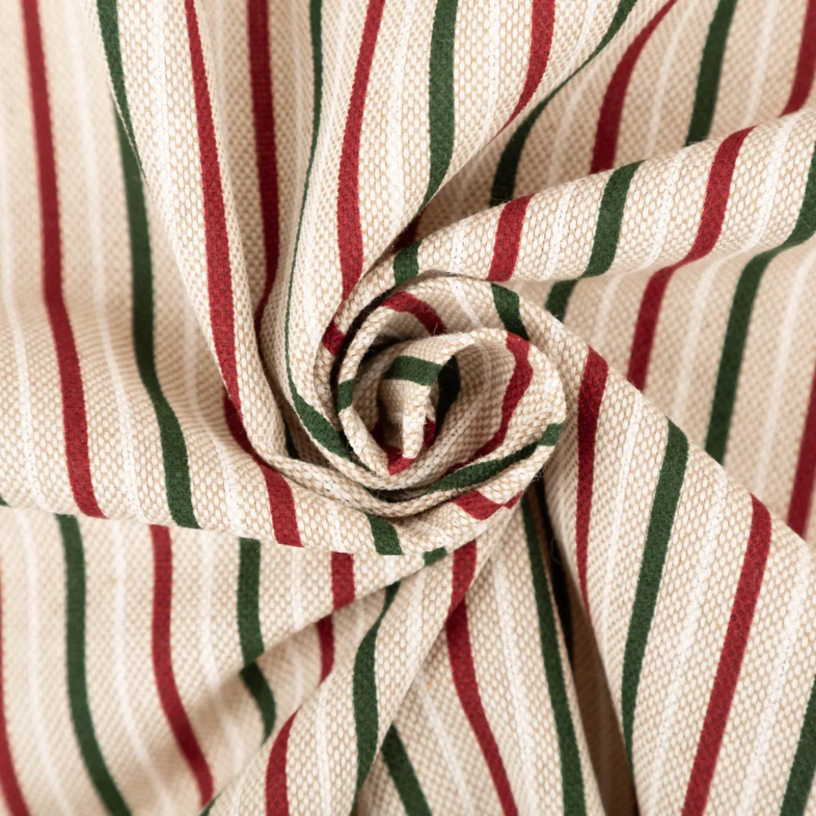 Weihnachtsstoff Dekostoff Halbpanama Leinenlook Little Xmas Stripe Streifen natur rot grün 1,40m Breite