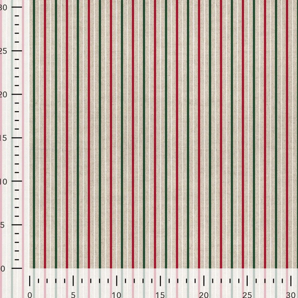 Weihnachtsstoff Dekostoff Halbpanama Leinenlook Little Xmas Stripe Streifen natur rot grün 1,40m Breite