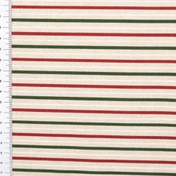 Weihnachtsstoff Dekostoff Halbpanama Leinenlook Little Xmas Stripe Streifen natur rot grün 1,40m Breite
