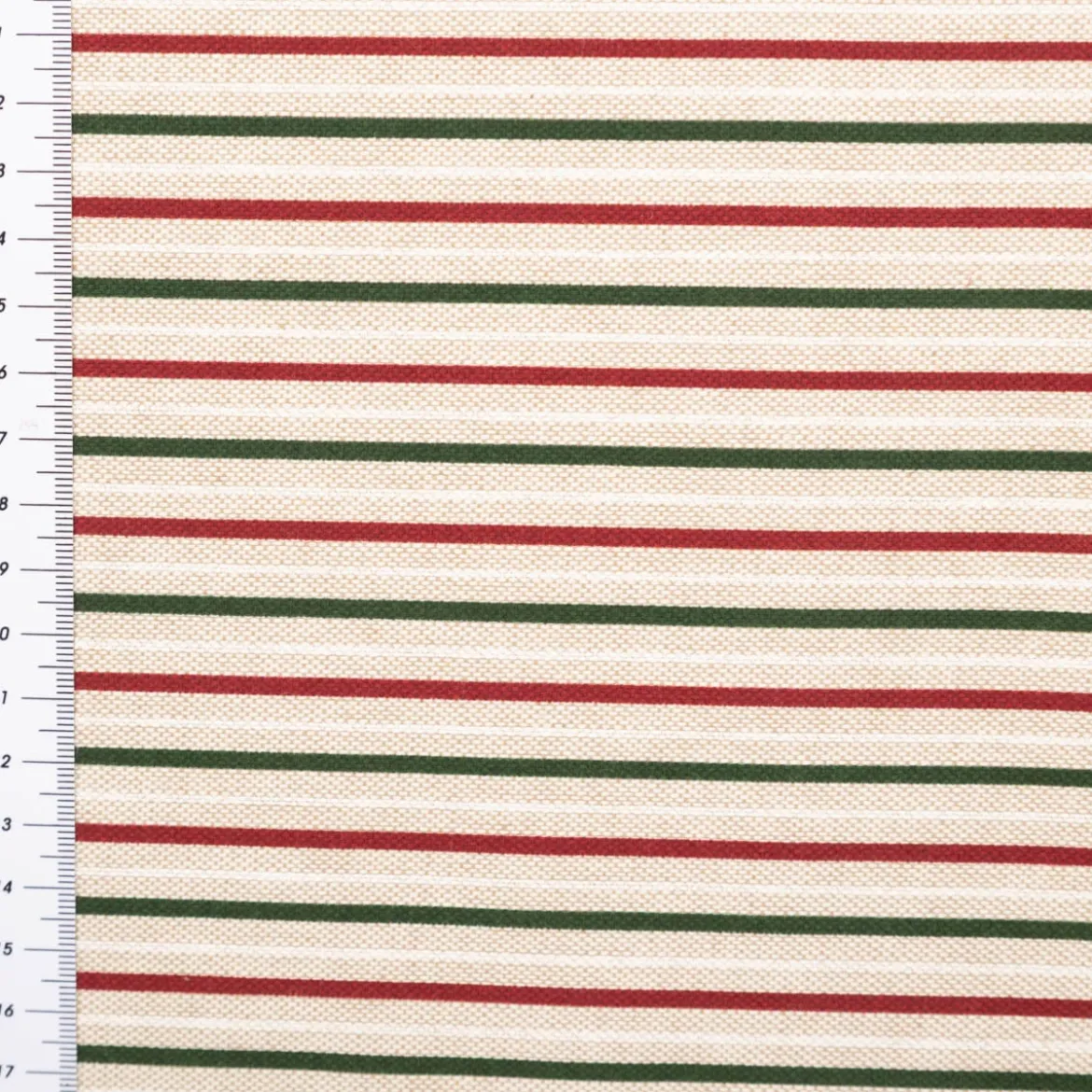 Weihnachtsstoff Dekostoff Halbpanama Leinenlook Little Xmas Stripe Streifen natur rot grün 1,40m Breite