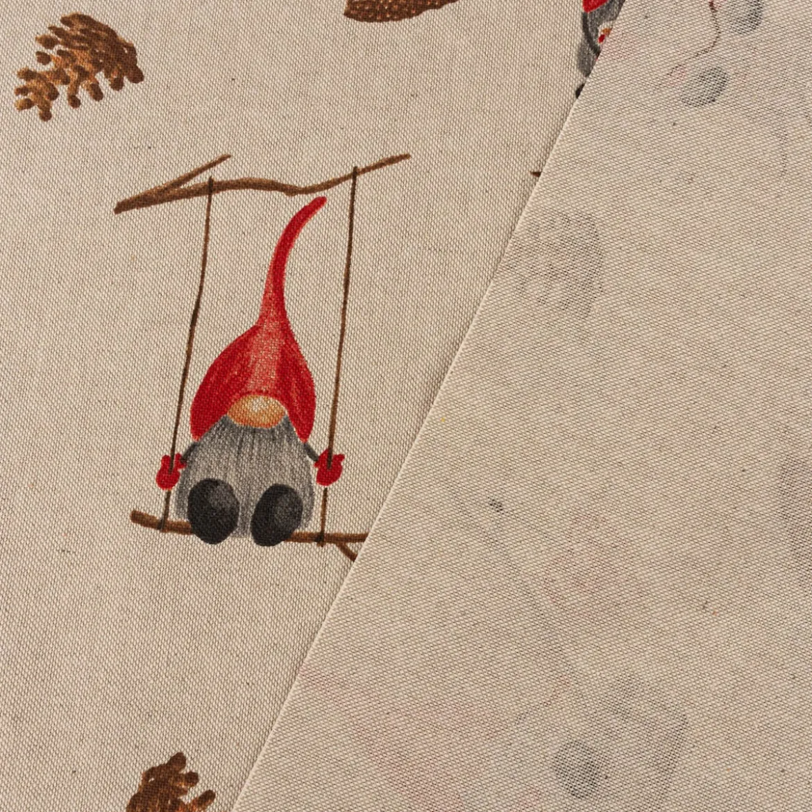 Weihnachtstischdecke Leinenlook Tomte Weihnachtswichtel natur rot verschiedene Größen von SCHÖNER LEBEN.