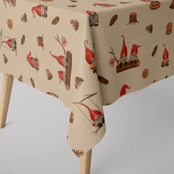 Weihnachtstischdecke Leinenlook Tomte Weihnachtswichtel natur rot verschiedene Größen von SCHÖNER LEBEN.
