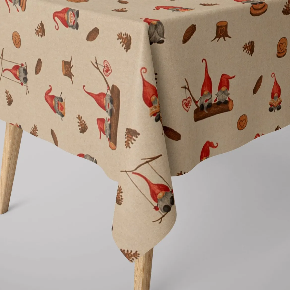 Weihnachtstischdecke Leinenlook Tomte Weihnachtswichtel natur rot verschiedene Größen von SCHÖNER LEBEN.