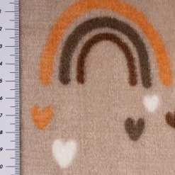Wellness Fleece Doubleside Regenbogen Herzen Punkte taupe orange braun weiß 1,45m