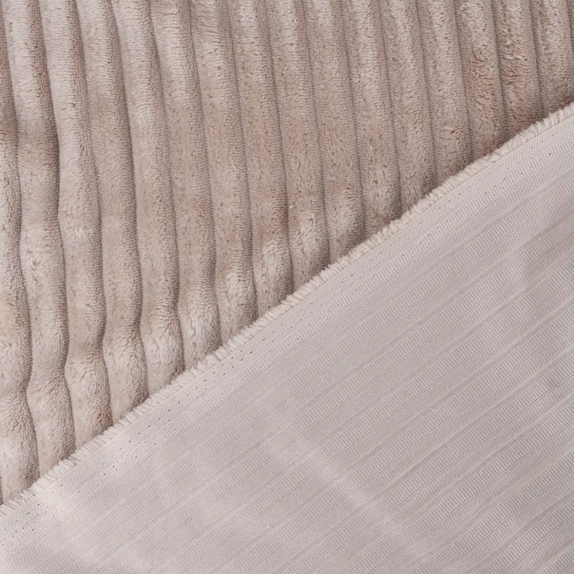 Wellness Fleecestoff Cordoptik breite Rippen einfarbig taupe 1,5m Breite