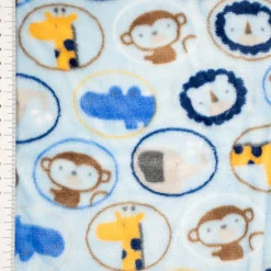 Wellness Fleece Tierkinder Löwe Giraffe blau gelb braun 1,4m Breite