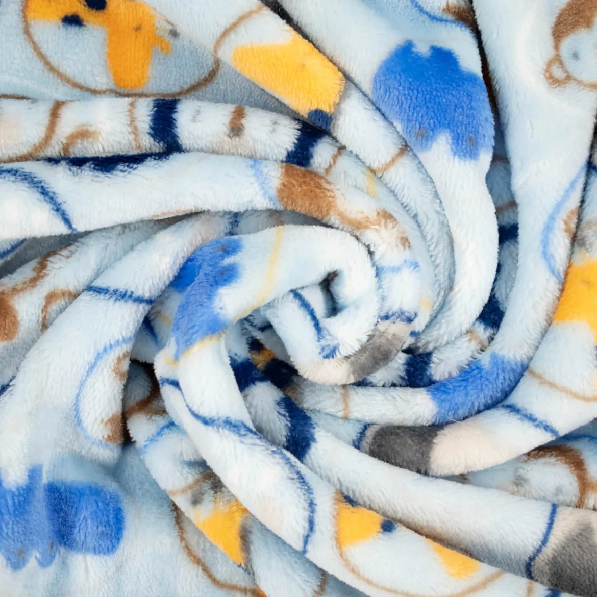 Wellness Fleece Tierkinder Löwe Giraffe blau gelb braun 1,4m Breite