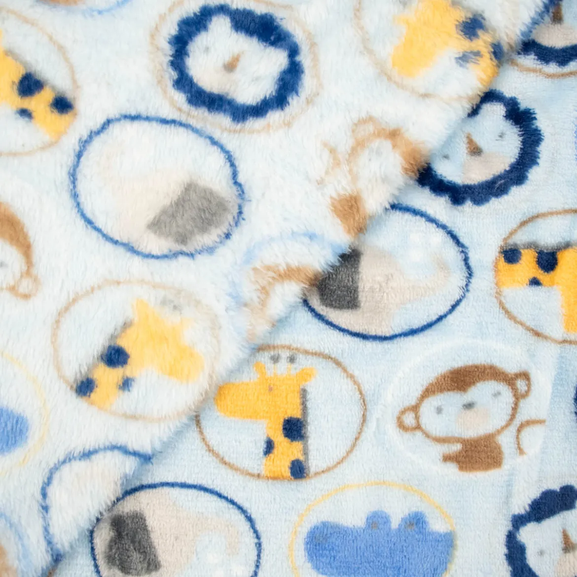 Wellness Fleece Tierkinder Löwe Giraffe blau gelb braun 1,4m Breite