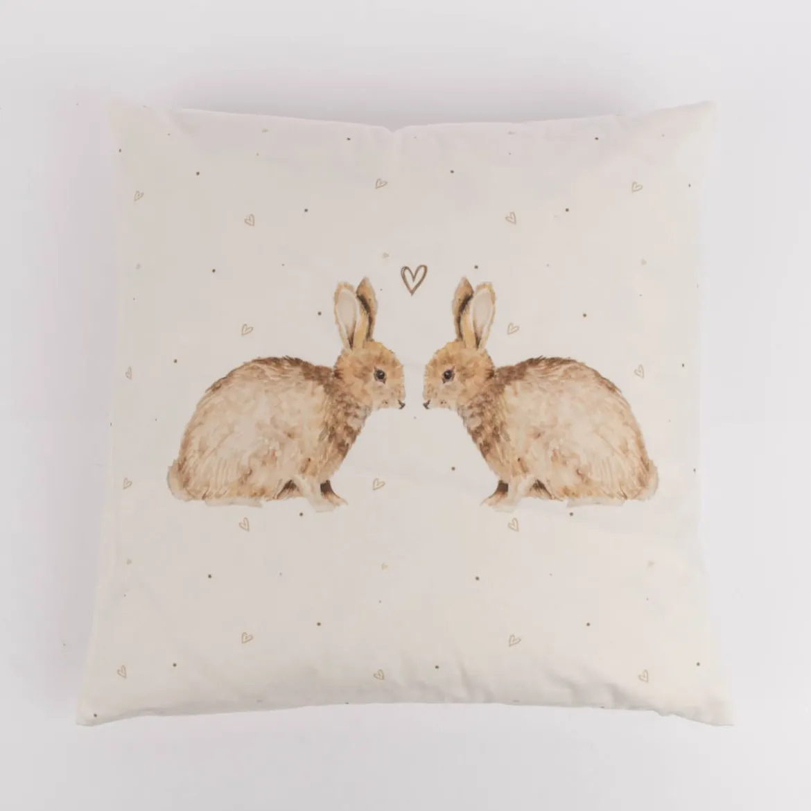 Wende Kissenhülle Kaninchen Herzen Samtoptik aus Kunstfaser weiß beige braun 45x45cm von Clayre & Eef