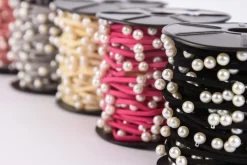 Wildlederimitatband mit Perlen Perlenband pink Band Breite: 2mm Perle Breite: 6mm