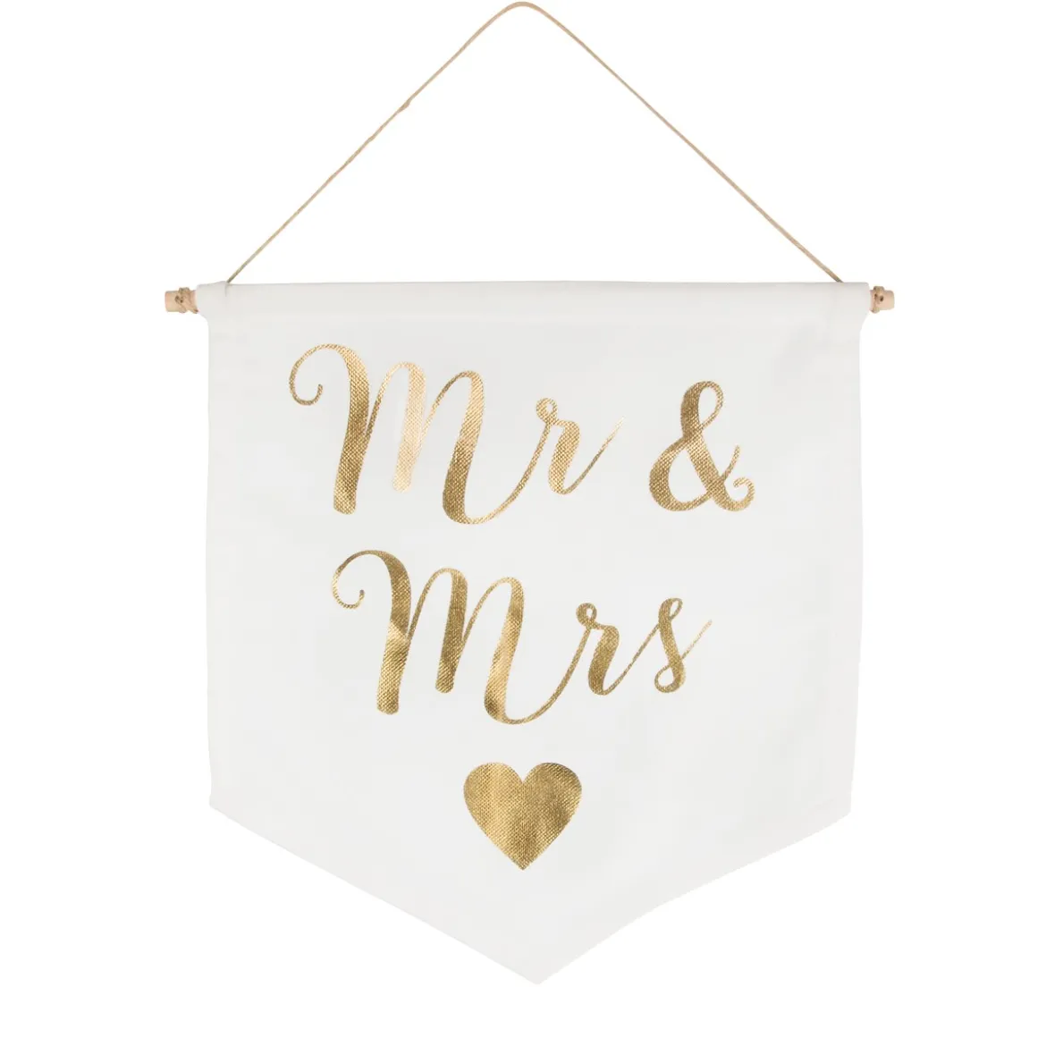 Wimpel Fahne Mr. & MRS cremefarbig goldfarbig 19x16cm