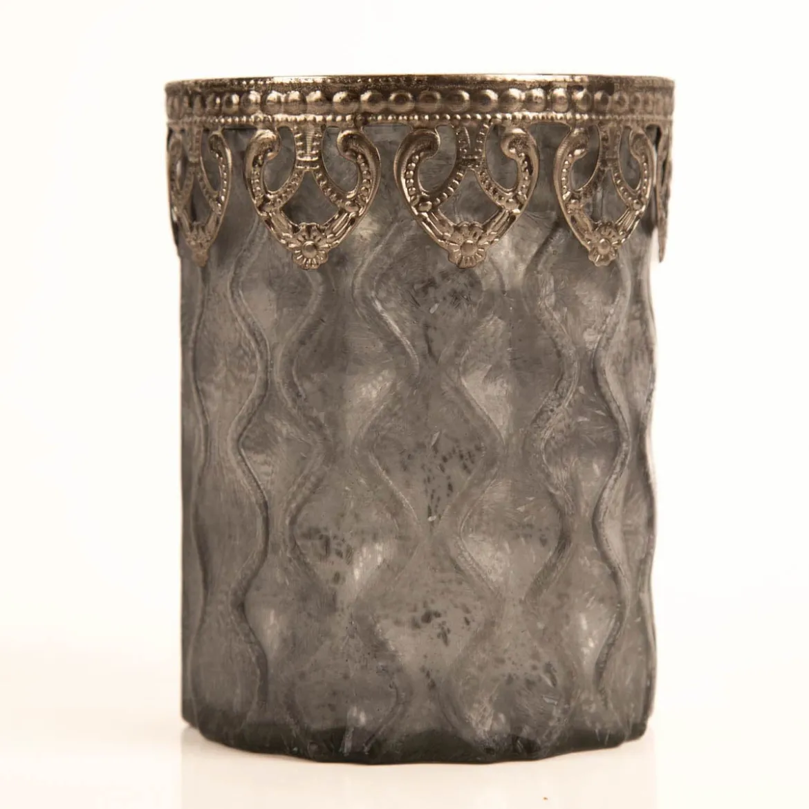 Windlicht Frosty Glas mit Metallrand grau silberfarbig 8,5x11cm von Werner Voß