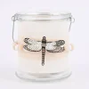 Windlicht mit Holzperlenkette und Insektenanhänger Glas Leinenstoff natur weiß 10x10cm verschiedene Varianten