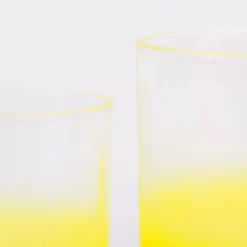 Windlicht Set aus Glas mit Neonfarbstreifen in gelb pink oder orange 8,5 u. 10cm
