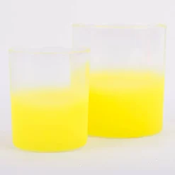 Windlicht Set aus Glas mit Neonfarbstreifen in gelb pink oder orange 8,5 u. 10cm