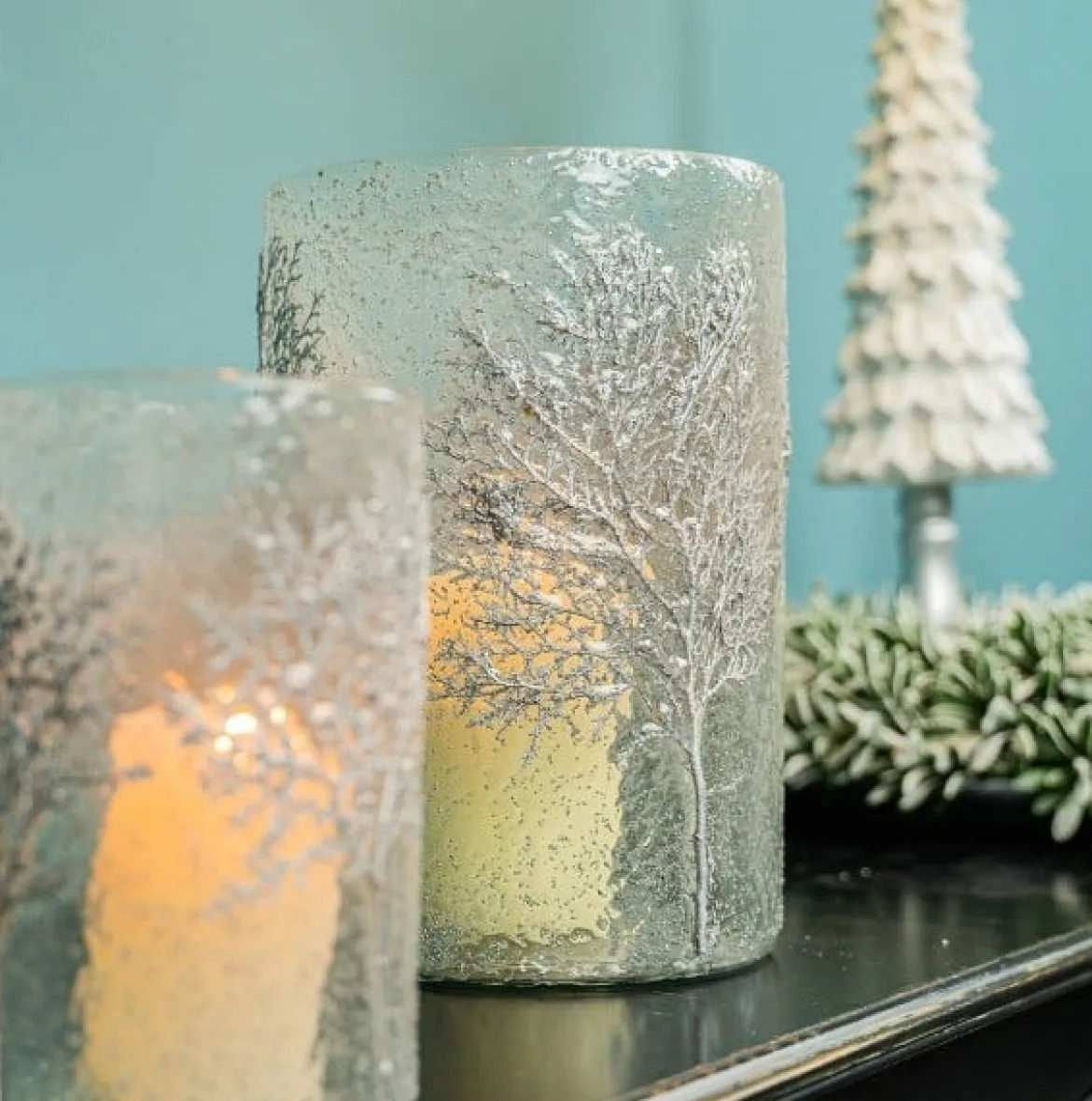 Windlicht Trees mit silberfarbigem Zweig transparent-grau silber 20x20x30cm von Werner Voß