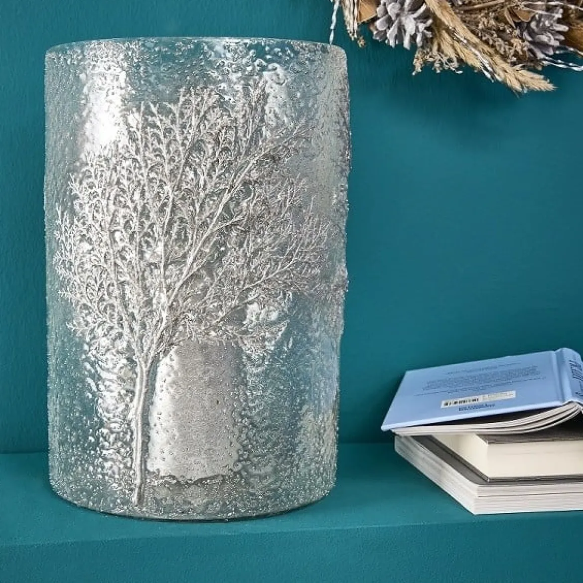 Windlicht Trees mit silberfarbigem Zweig transparent-grau silber 20x20x30cm von Werner Voß