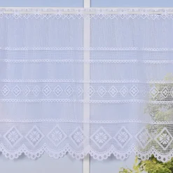 Wirk-Panneaux Bistrogardine Scheibengardine Wirkware transparent Blumen weiß 45cm Höhe