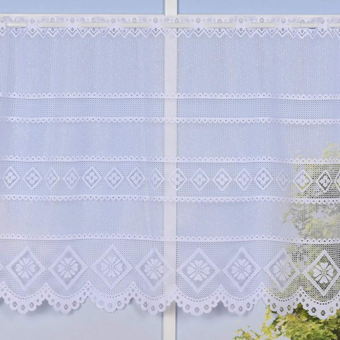Wirk-Panneaux Bistrogardine Scheibengardine Wirkware transparent Blumen weiß 90cm Höhe