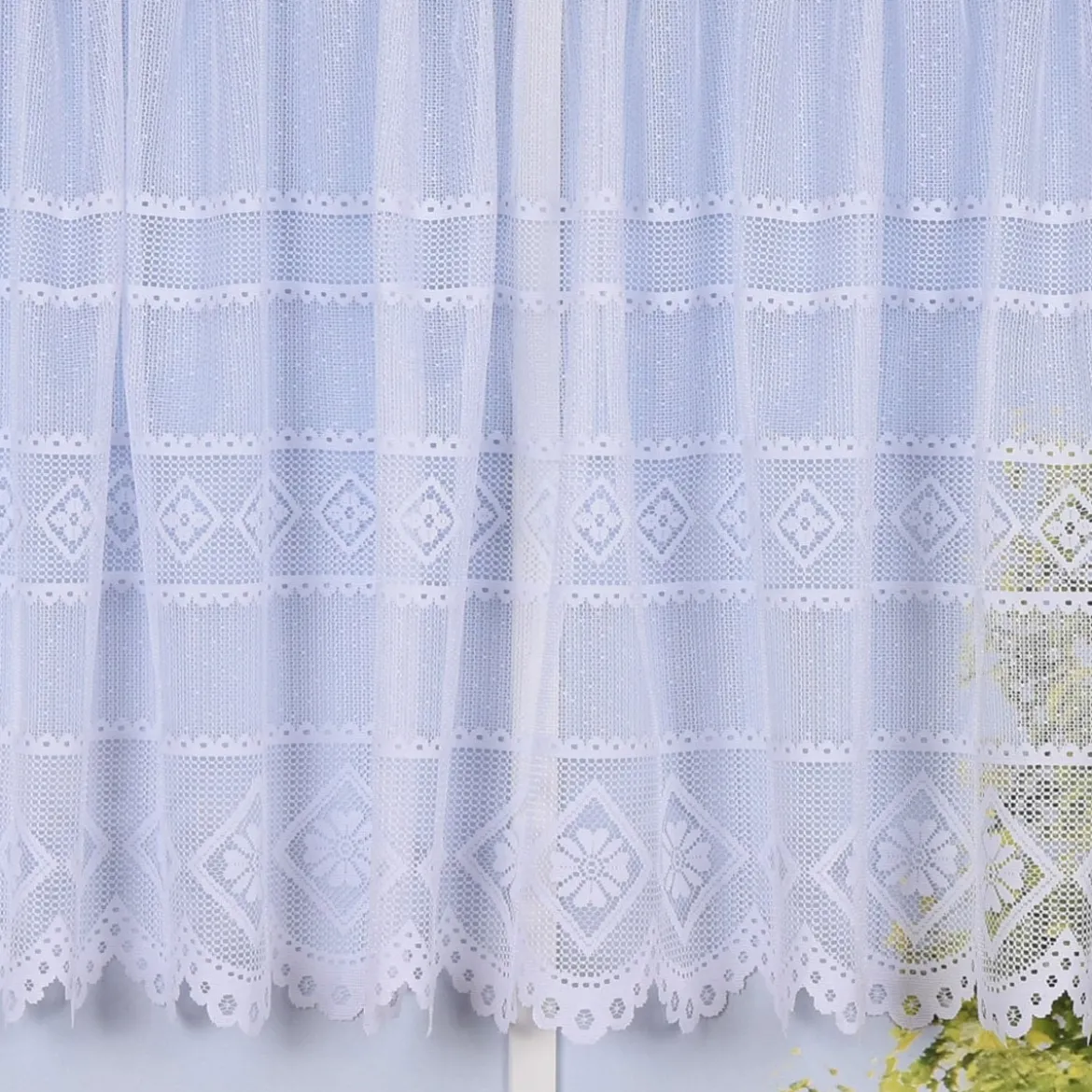 Wirk-Stores Wirk-Sockelstores Gardinenstoff Wirkware transparent Blumen weiß 270cm Höhe