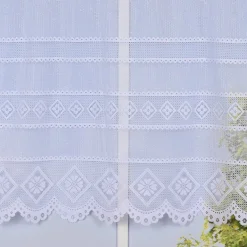 Wirk-Stores Wirk-Sockelstores Blumenfensterstores Gardinenstoff Wirkware transparent Blumen weiß 175cm Höhe