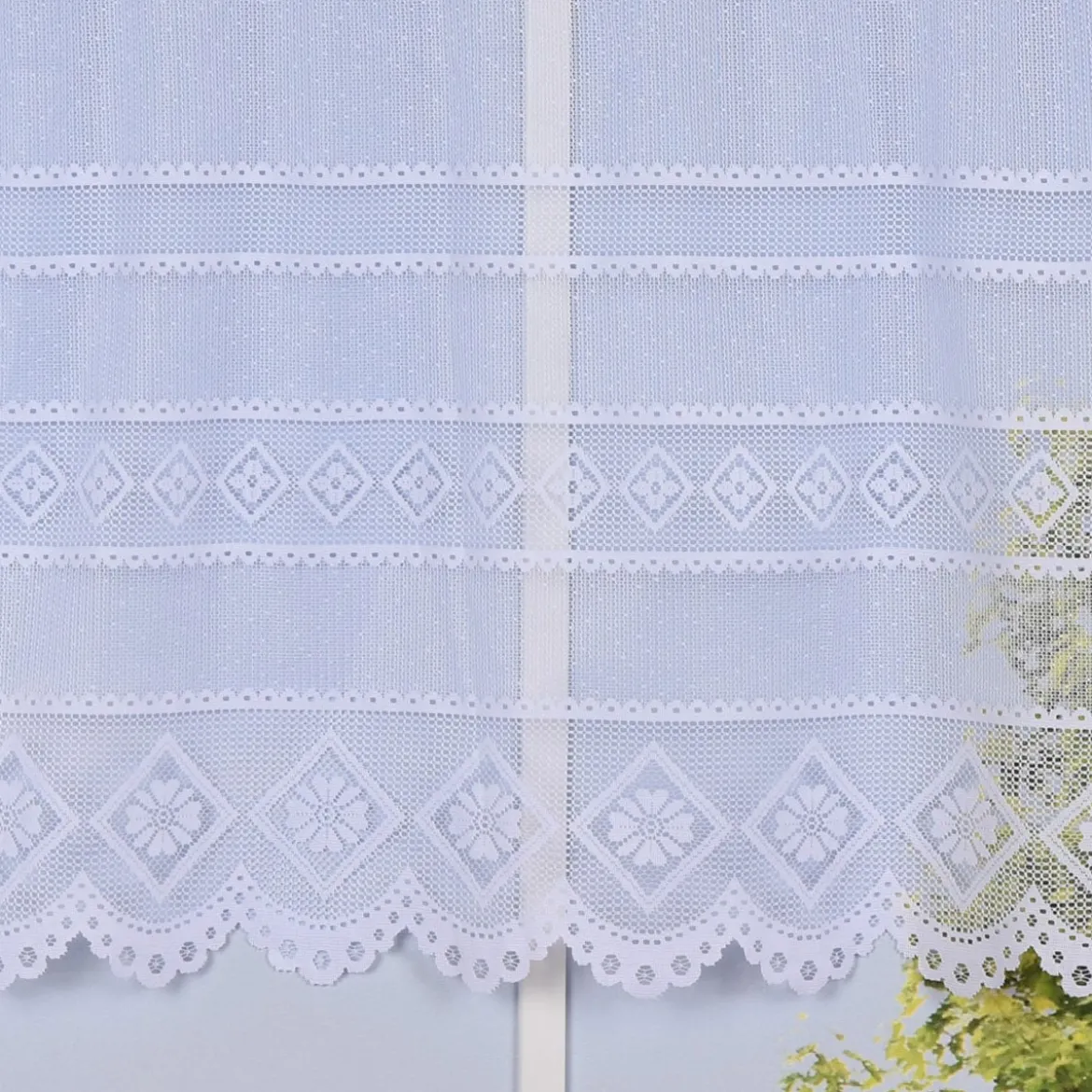 Wirk-Stores Wirk-Sockelstores Blumenfensterstores Gardinenstoff Wirkware transparent Blumen weiß 175cm Höhe