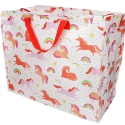 XXL Aufbewahrungstasche Einhorn rosa 55x48x28cm – aus recyceltem Material