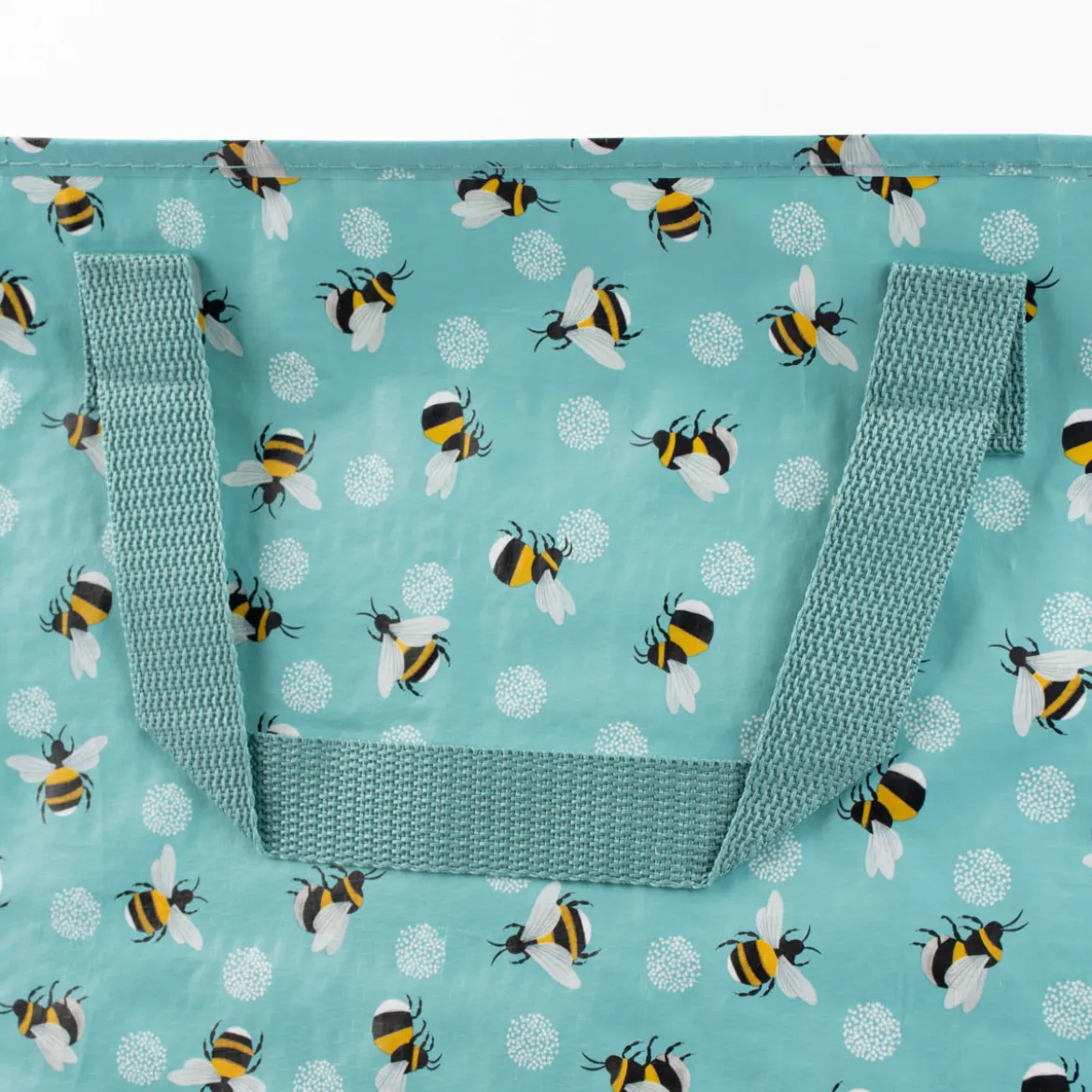 XXL Shopper Hummeln aus recyceltem Material hellblau weiß gelb schwarz 55x48x28cm