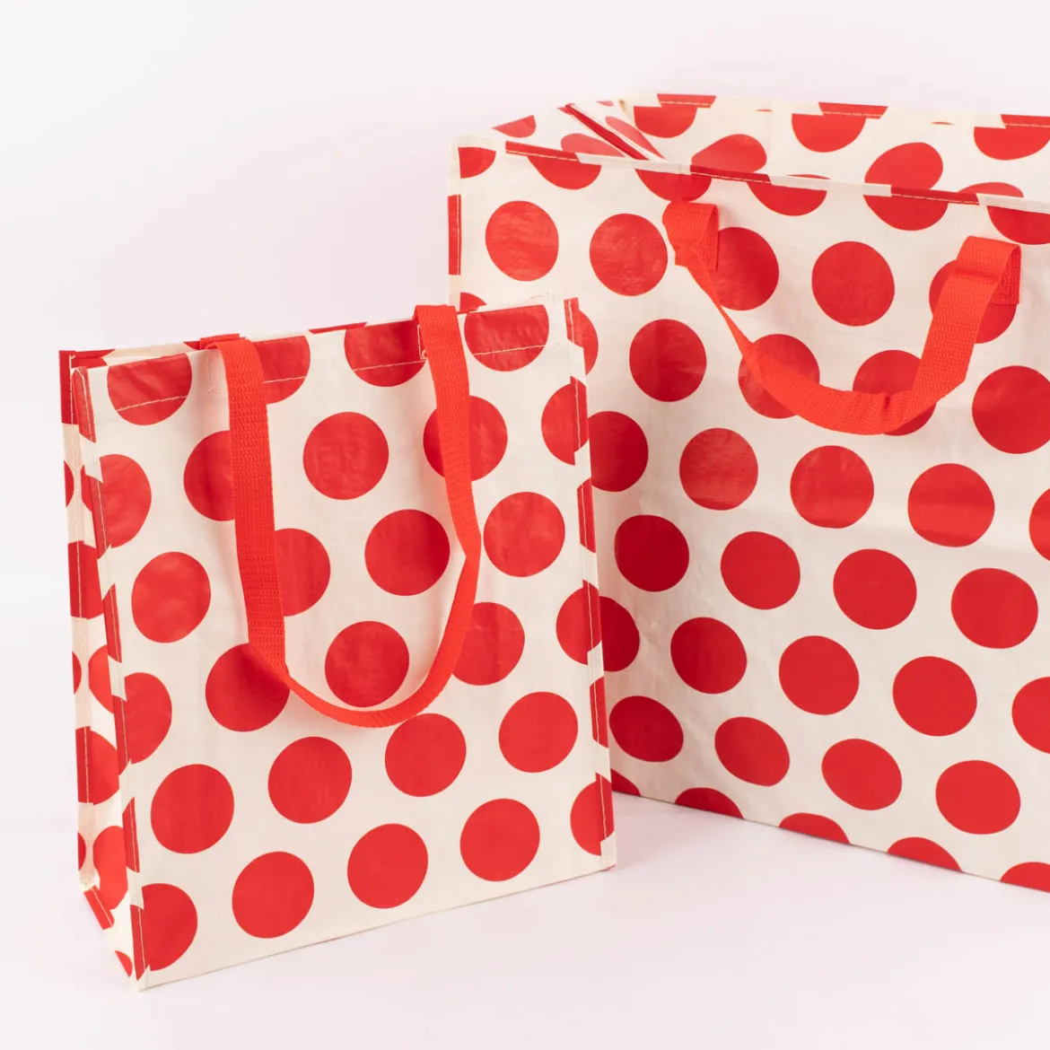 XXL Shopper Punkte aus recyceltem Material weiß rot 55x48x28cm