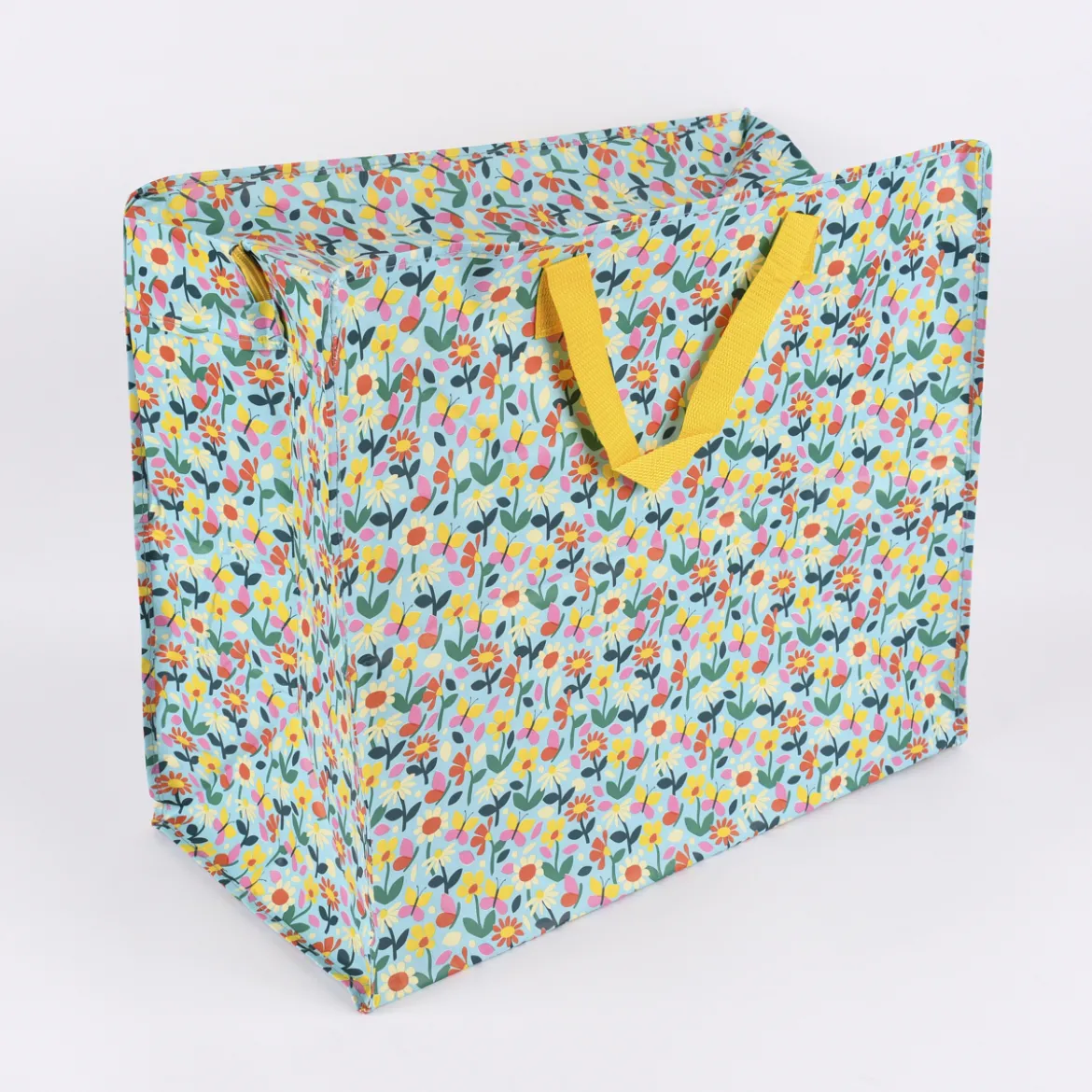 XXL Shopper Schmetterlinge und Blumen aus recycelten Material blau bunt 55x48x28cm