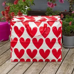 XXL Tasche Herz aus recyceltem Material weiß rot 55x48x28cm