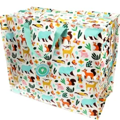 XXL Tasche Waldtiere aus recyceltem Material weiß bunt 55x48x28cm