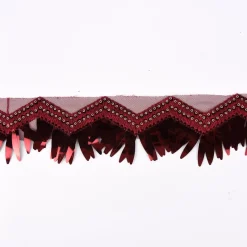 Zackenlitze Paillettenborte Glitzerborte Glitterfransen Burlesque weinrot Breite: 8cm